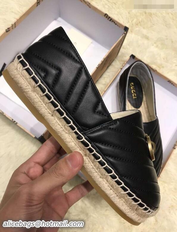 Fashion Luxury Gucci Leather Espadrilles With Double G 551890 Black 2019