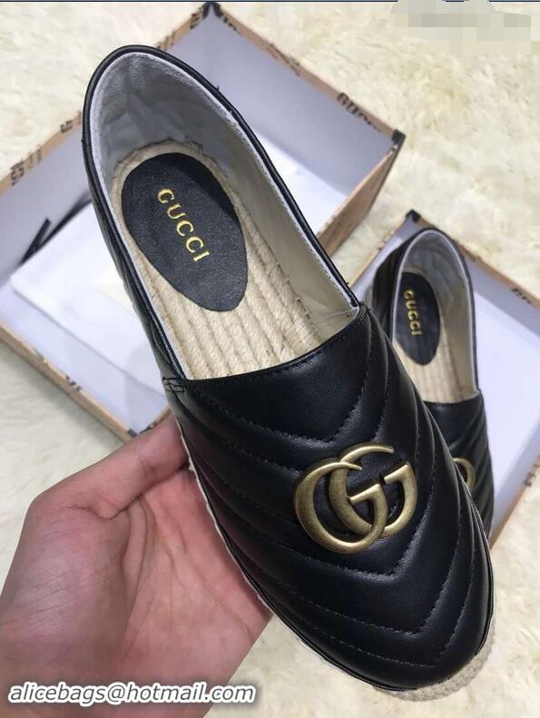 Fashion Luxury Gucci Leather Espadrilles With Double G 551890 Black 2019