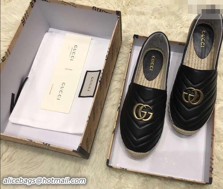 Fashion Luxury Gucci Leather Espadrilles With Double G 551890 Black 2019