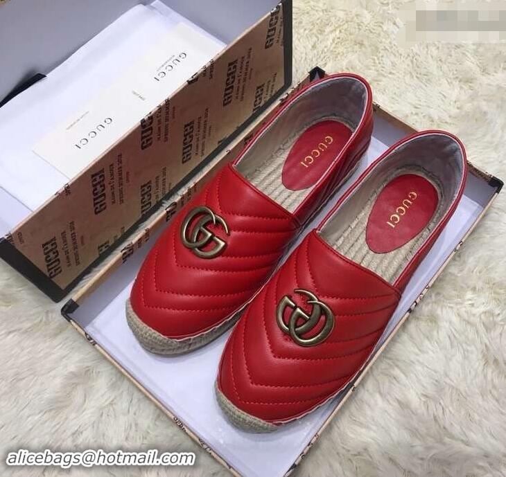 Stylish Gucci Leather Espadrilles With Double G 551890 Red 2019