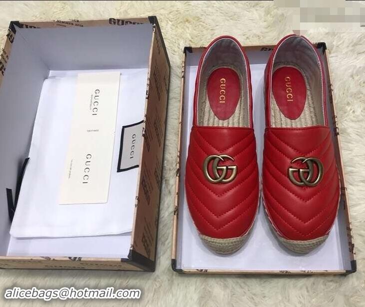 Stylish Gucci Leather Espadrilles With Double G 551890 Red 2019