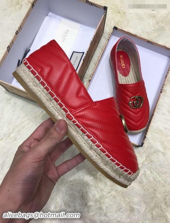 Stylish Gucci Leather Espadrilles With Double G 551890 Red 2019