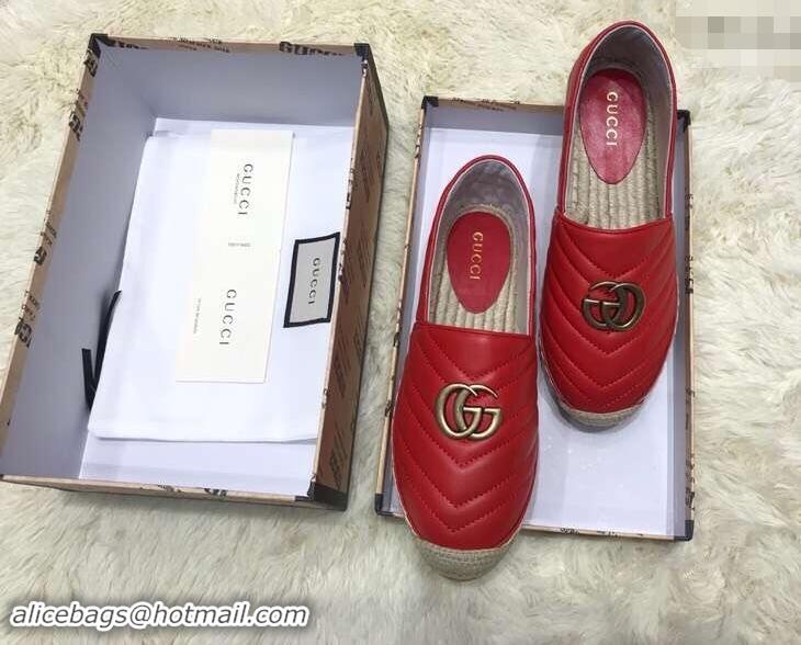 Stylish Gucci Leather Espadrilles With Double G 551890 Red 2019