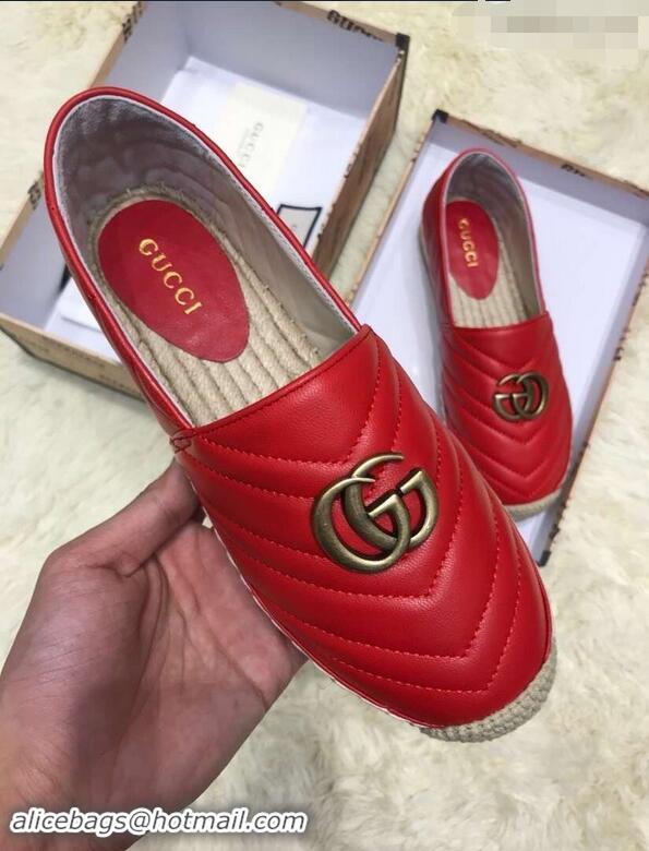 Stylish Gucci Leather Espadrilles With Double G 551890 Red 2019