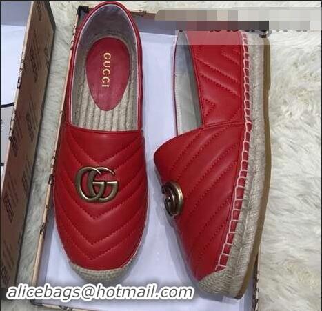 Stylish Gucci Leather Espadrilles With Double G 551890 Red 2019