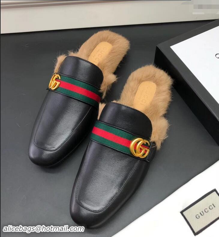 Reproduction Gucci men's Princetown leather slipper with double g 469950