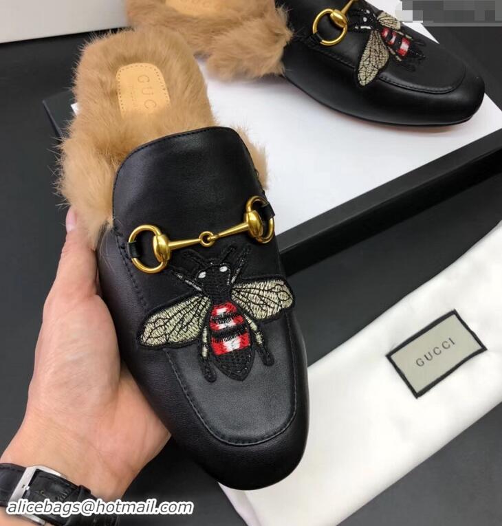 Comfortable Gucci men's Princetown leather slipper with bees 112330