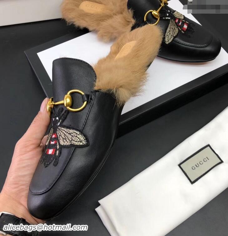 Comfortable Gucci men's Princetown leather slipper with bees 112330