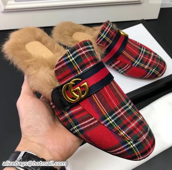 Shop Duplicate Gucci men's Princetown leather slipper with RED CHECK 11598