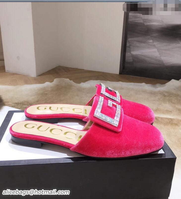 Cheap Discount Gucci Crystal G Slipper G21801 Velvet Pink 2019