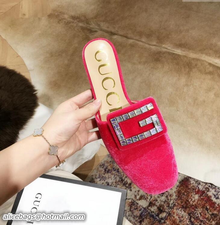 Cheap Discount Gucci Crystal G Slipper G21801 Velvet Pink 2019