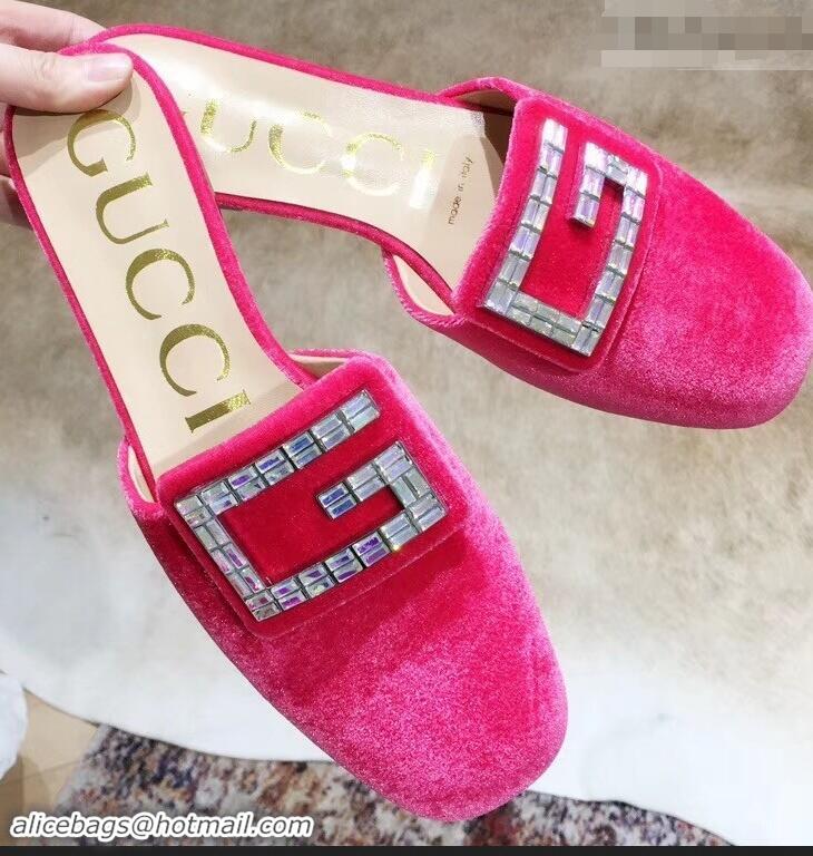 Cheap Discount Gucci Crystal G Slipper G21801 Velvet Pink 2019