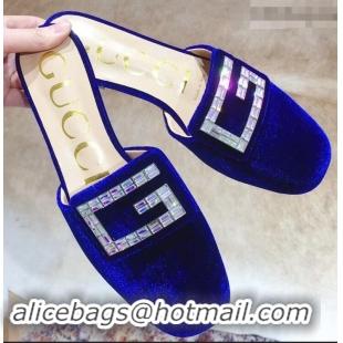 Crafted Discount Gucci Crystal G Slipper G21801 Velvet Blue 2019