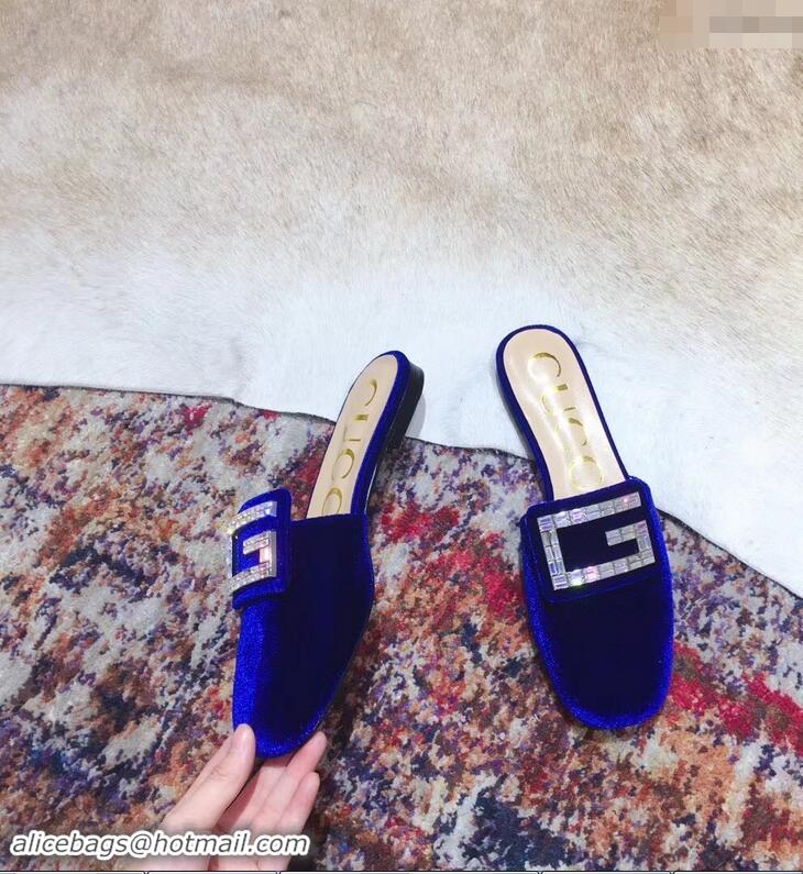 Crafted Discount Gucci Crystal G Slipper G21801 Velvet Blue 2019