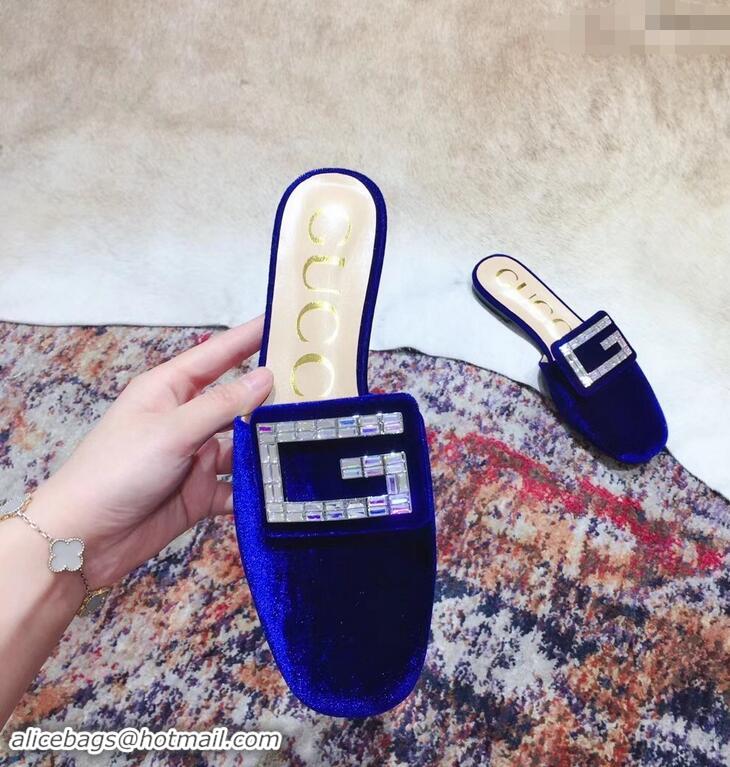 Crafted Discount Gucci Crystal G Slipper G21801 Velvet Blue 2019