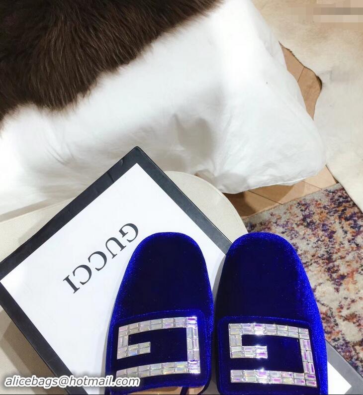 Crafted Discount Gucci Crystal G Slipper G21801 Velvet Blue 2019