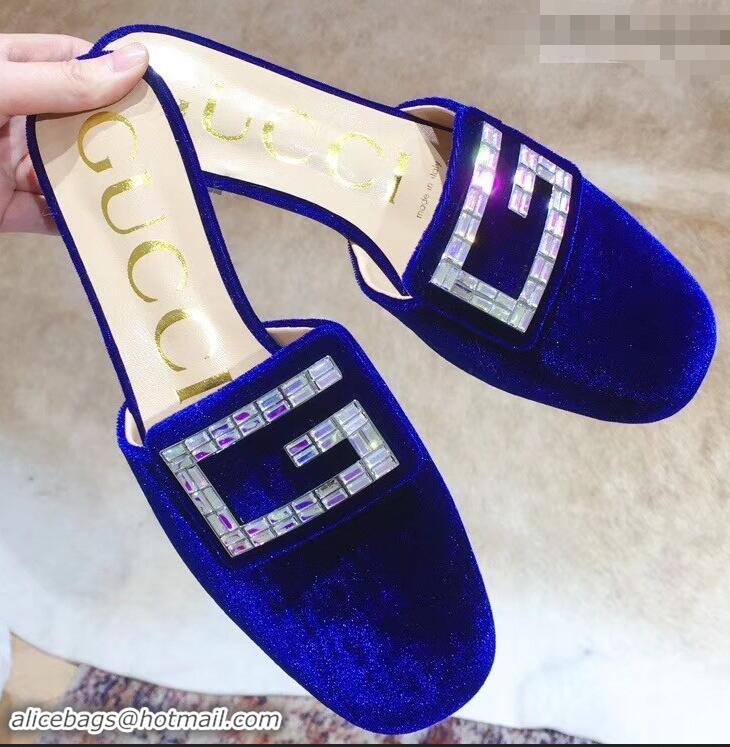 Crafted Discount Gucci Crystal G Slipper G21801 Velvet Blue 2019