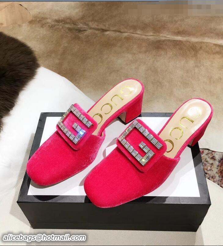 Refined Discount Gucci Heel 6cm Crystal G Slipper Mules G21804 Velvet Pink 2019