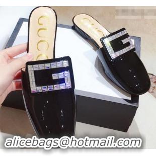 New Release Creation Gucci Crystal G Slipper Patent G21807 Black 2019