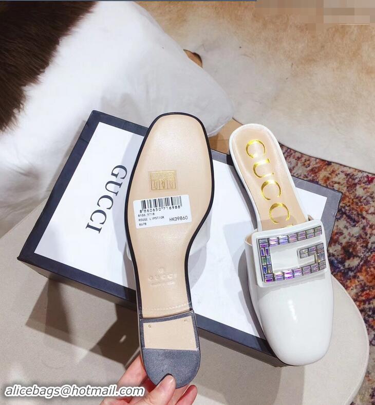 Chic Cheap Gucci Crystal G Slipper Patent G21807 White 2019