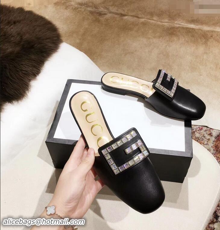 Duplicate Gucci Crystal G Slipper G21809 Black 2019