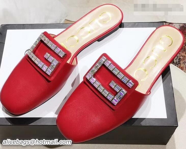 Market Sells Gucci Crystal G Slipper G21809 Red 2019