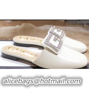 Buy New Cheap Gucci Crystal G Slipper G21809 White 2019