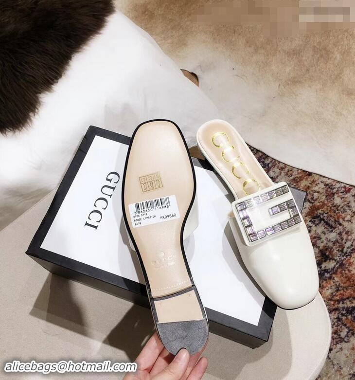 Buy New Cheap Gucci Crystal G Slipper G21809 White 2019