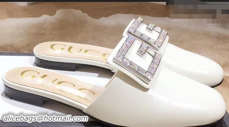 Buy New Cheap Gucci Crystal G Slipper G21809 White 2019