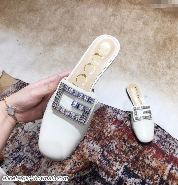 Buy New Cheap Gucci Crystal G Slipper G21809 White 2019