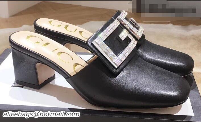 Original Cheap Gucci Heel 6cm Crystal G Slipper Mules G21812 Black 2019