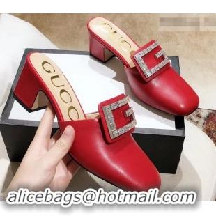 Shop Cheap Gucci Heel 6cm Crystal G Slipper Mules G21812 Red 2019