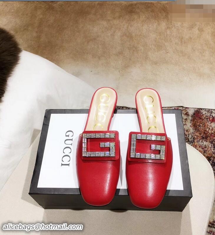 Shop Cheap Gucci Heel 6cm Crystal G Slipper Mules G21812 Red 2019