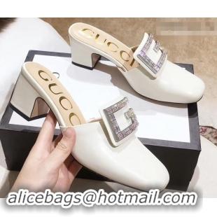 Perfect Discount Gucci Heel 6cm Crystal G Slipper Mules G21812 White 2019