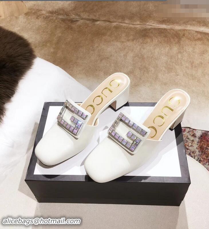 Perfect Discount Gucci Heel 6cm Crystal G Slipper Mules G21812 White 2019