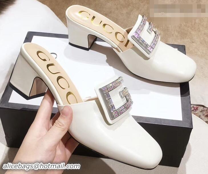 Perfect Discount Gucci Heel 6cm Crystal G Slipper Mules G21812 White 2019