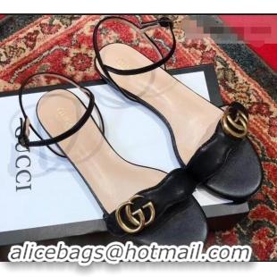 Inexpensive Gucci Leather Double G Flat Sandals 524631 Black 2019