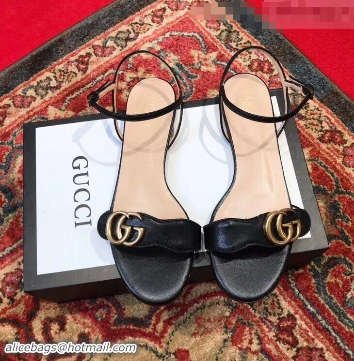 Inexpensive Gucci Leather Double G Flat Sandals 524631 Black 2019