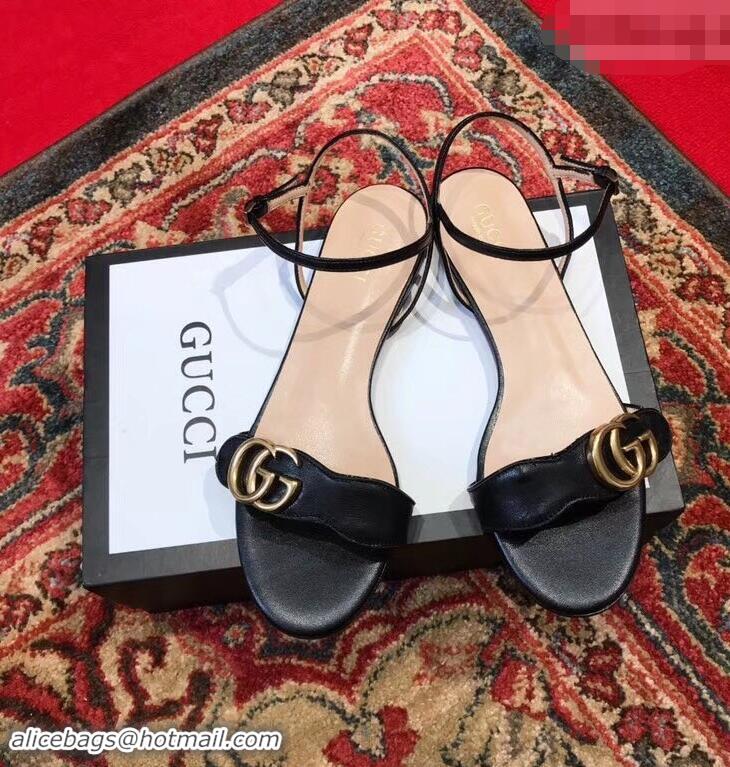 Inexpensive Gucci Leather Double G Flat Sandals 524631 Black 2019