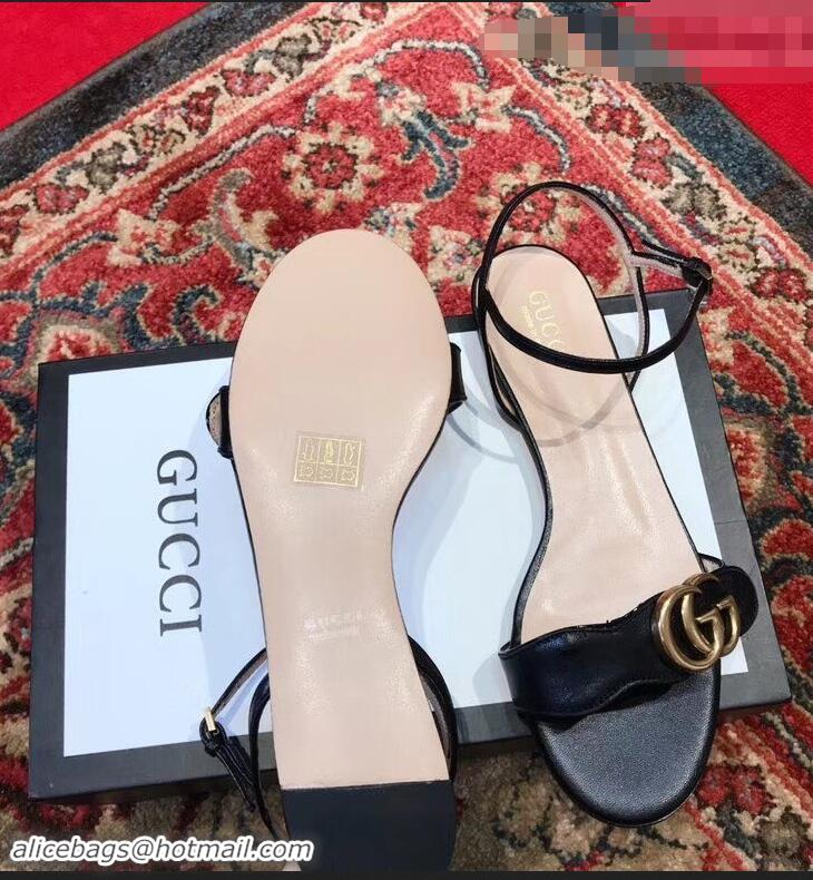 Inexpensive Gucci Leather Double G Flat Sandals 524631 Black 2019