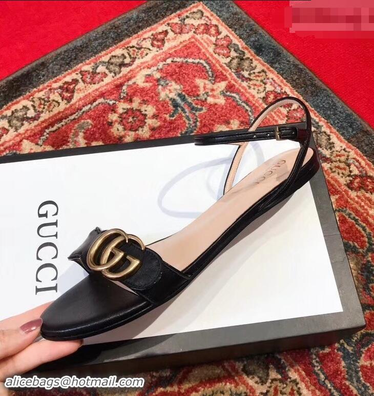 Inexpensive Gucci Leather Double G Flat Sandals 524631 Black 2019