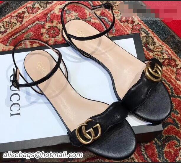 Inexpensive Gucci Leather Double G Flat Sandals 524631 Black 2019