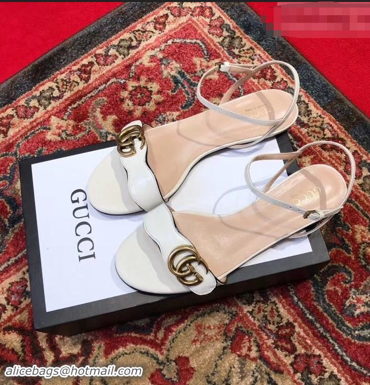 Buy Discount Gucci Leather Double G Flat Sandals 524631 White 2019