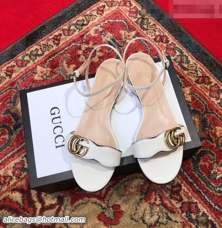 Buy Discount Gucci Leather Double G Flat Sandals 524631 White 2019