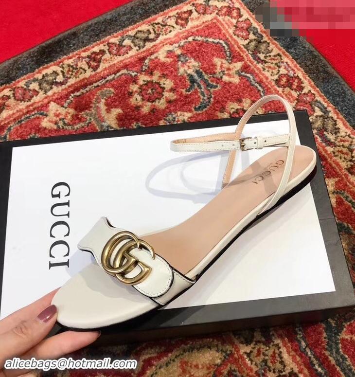 Buy Discount Gucci Leather Double G Flat Sandals 524631 White 2019