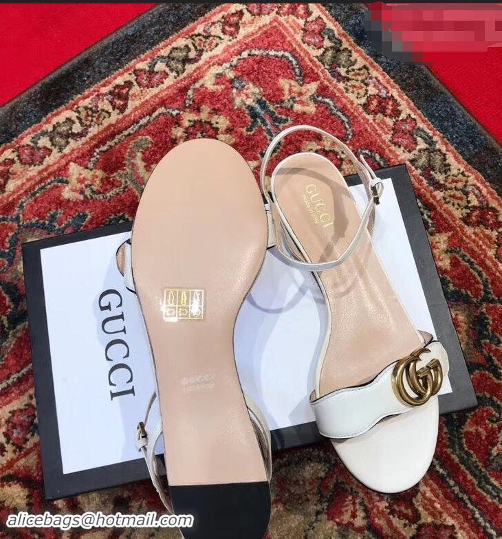 Buy Discount Gucci Leather Double G Flat Sandals 524631 White 2019