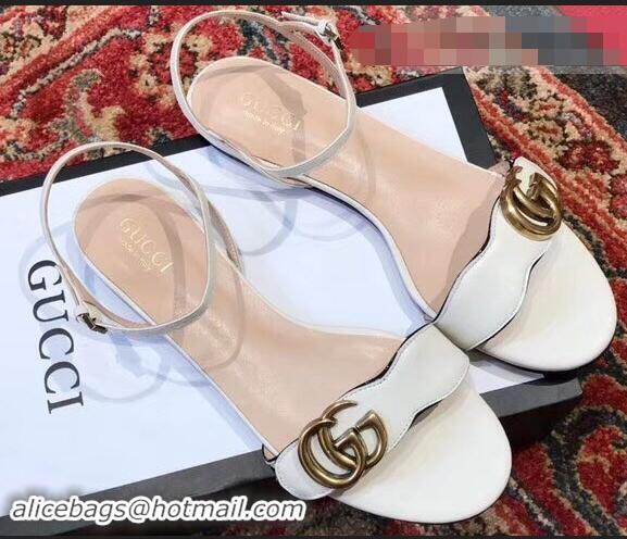 Buy Discount Gucci Leather Double G Flat Sandals 524631 White 2019