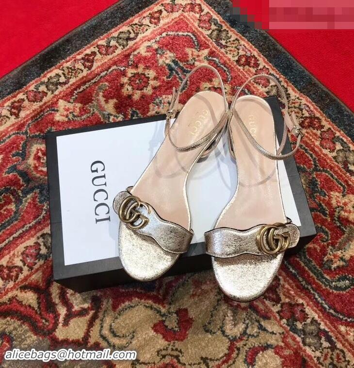 Discount Gucci Leather Double G Flat Sandals 524631 Gold 2019