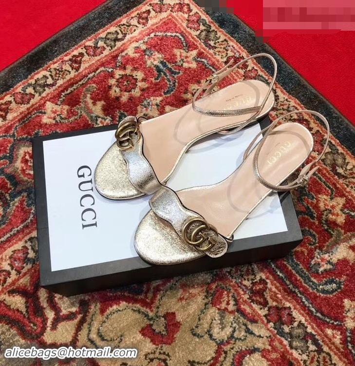 Discount Gucci Leather Double G Flat Sandals 524631 Gold 2019