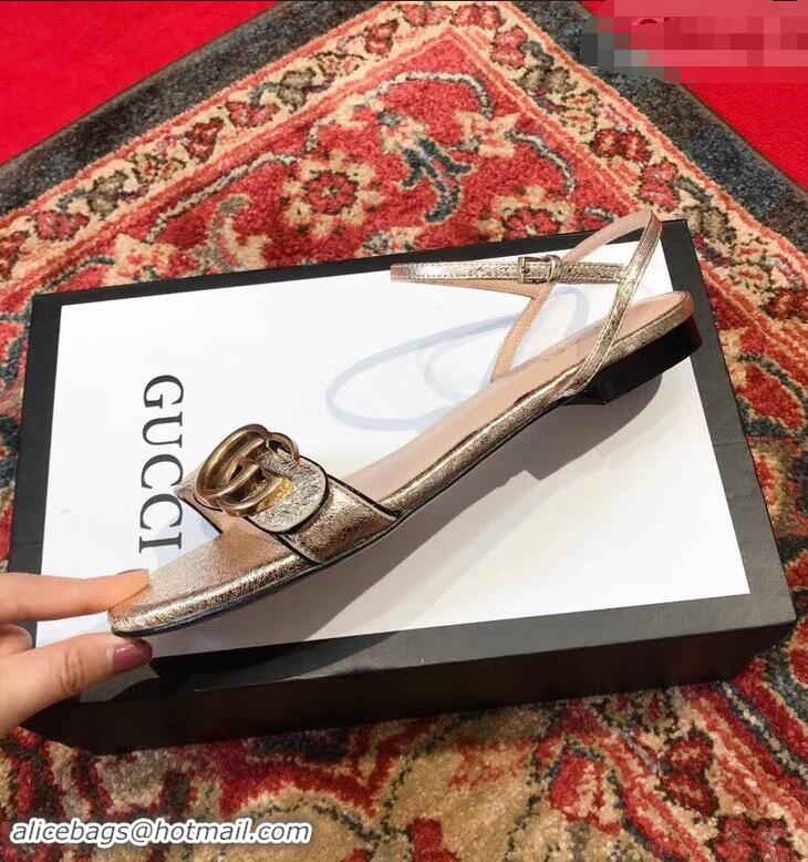 Discount Gucci Leather Double G Flat Sandals 524631 Gold 2019